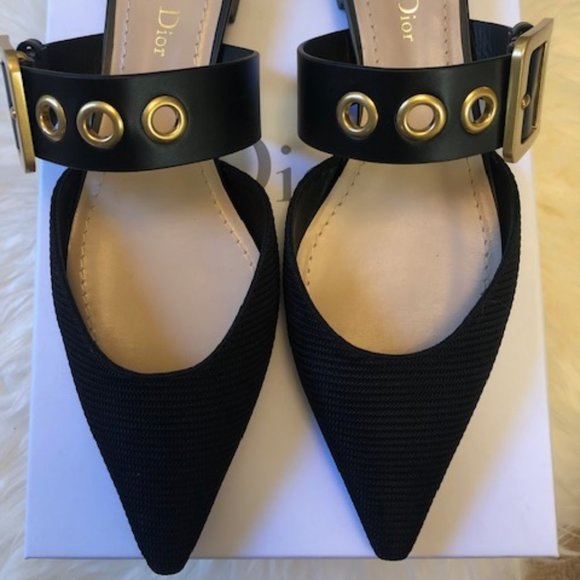 DIOR MULE Black Fabric and Calfskin Shoes NEW - Picture 5 of 11
